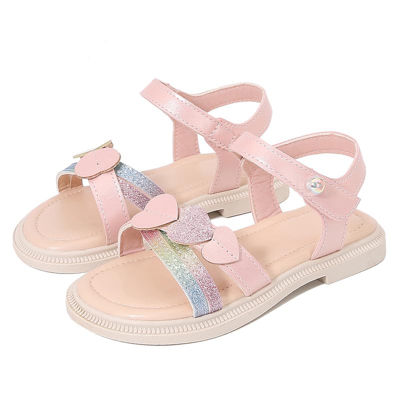 Image of kkdom Girls Cute Heart Sandals Open Toe Summer Flats Dress Sandals Shoes