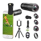 For iPhone Camera Lens, 12x Telephoto Lens kit + 0.65x Wide Angle & Macro Lenses + 180° Fisheye Lens + Star Filter Lens, Clip-On lenses for iphone X 8 7 6s 6 plus, Samsung Android Smartphones & Tablet