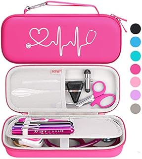 BOVKE Stethoscope Case fits 3M Littmann Classic III, Lightweight II S.E, MDF Acoustica Deluxe Dual Head, Cardiology IV, Stethoscope Holder with Pocket for Nurse Accessories for Work, Raspberry