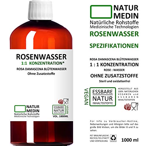 ROSENWASSER 1000-ml Gesichtswasser, 100% naturrein, 1:1 Konzentration, Rosa damascena Blüttenwasser, ohne Zusatzstoffe… - Image 3