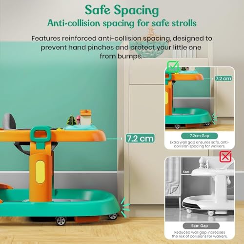 Image of StarAndDaisy Elegant Baby Walker 6 to 18 Months / Walker for Kids Girl Boy with Anti Fall Brake Pads, 3 Speed Height Adjustment, Multi-Level Seat Adjustment, Recreational Music Toy Bar, (Elegant Orange-Green)