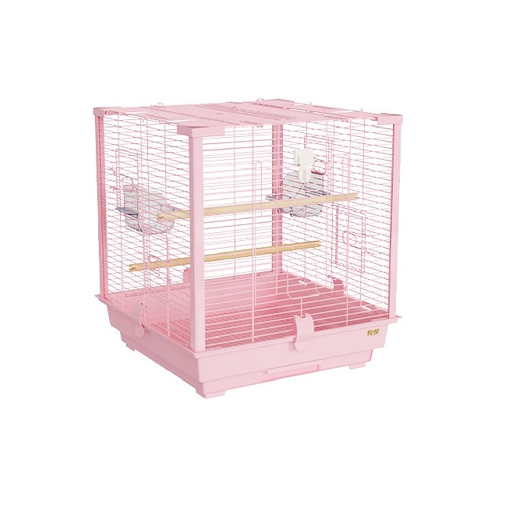 Klatka dla ptaków Kwadratowa metalowa klatka dla ptakówOtwarta składana klatka dla ptakówMała papuga domowaDrutowa klatka dla ptaków Dom dla zwierząt(Pink)