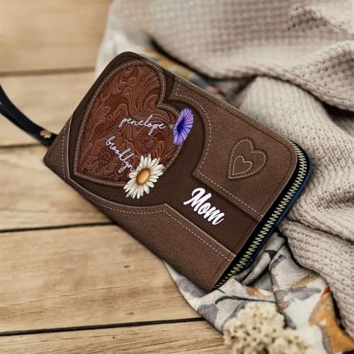 Grandma's Little Hearts Birth Month Flowers - Personalized Leather Long Wallet, Engraved Wallet with Grandkids Names, Personalized Leather Wallet for Grandma, Personalized Wallets for Women4