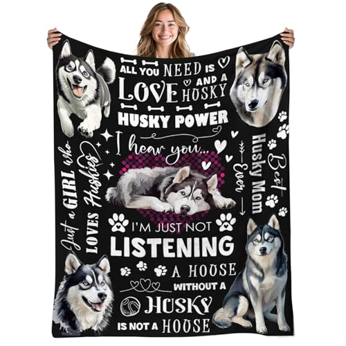 REETOOK Husky Blanket Gifts for Husky Lovers, Dog Blanket for Men, Boys, Kids, Birthday Gifts for Dog Lovers, Flannel Blankets for Couch, Sofa, Travel, Christmas Thanksgiving Day 50x60