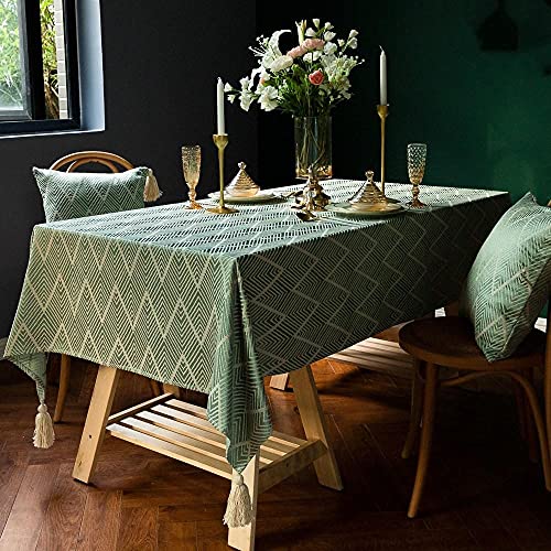 Nappe table de thé rectangulaire coton lin vert pour un salon bohème chic