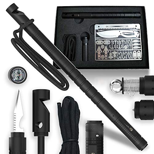 Tactical Survival Kit Gift Set - Outdoor Survival Kit With 12-Tool Survival Pen, Paracord and 30-Piece Survival Card - Tactical Kit for Outdoor Hobbies & Emergencies - Camping Kit Gift For Men
