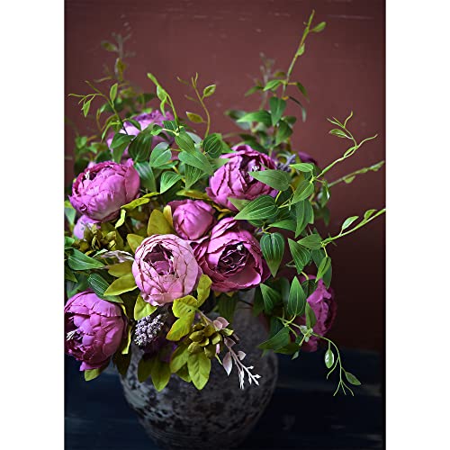 Image of FiveSeasonStuff Vintage Artificial Peonies Silk Peony Flowers and Hydrangeas for Wedding Bridal Home Decor - Beautiful Floral Centerpiece Arrangement Decoration with 2 Bouquets (Thistle Purple)