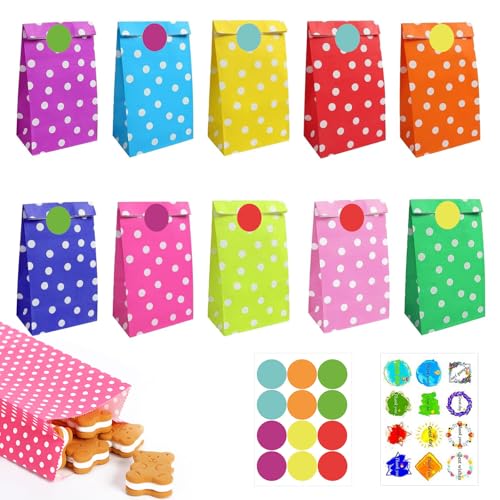 40 Piezas Bolsas Dulces de Regalo, Bolsas de Regalo Cumpleaños, Bolsas Regalo Coloridas, Bolsas Dulces de Regalo, Bolsas Papel Kraft Regalo, Bolsas Dulces para Chuches, con 96 Pegatinas