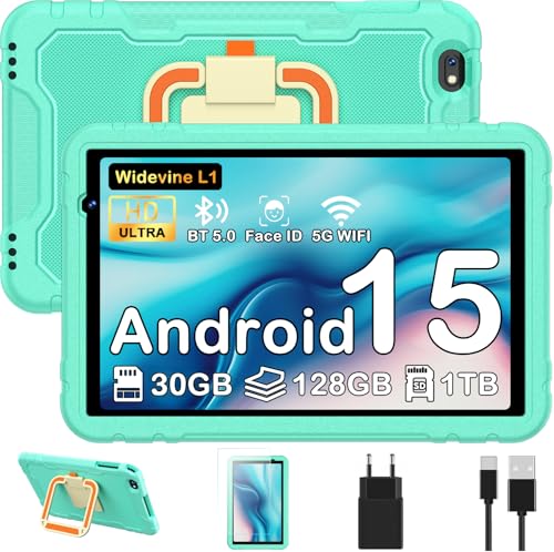 JUEDUR Android 15 Tablet 10 Pulgadas, 30GB RAM+128GB ROM, Control Parental, 8000 mAh, 8-Core, 5MP+8MP con 5G Wifi6, Protective Antichoque Eva Estuche Protector + Soporte Giratorio de 360°(Verde)
