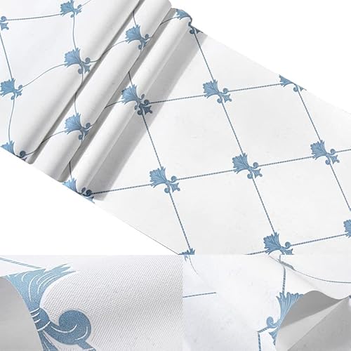 Qihang European Modern Simple 3D Non-Woven Imitation Deerskin Wallpaper Living Room Tv Background Diamond Lattice Pattern Wall Paper Roll 1.73'(0.53M)*32.8'(10M)=57 Sq.ft(5.3M2) (Blue) #TOP3