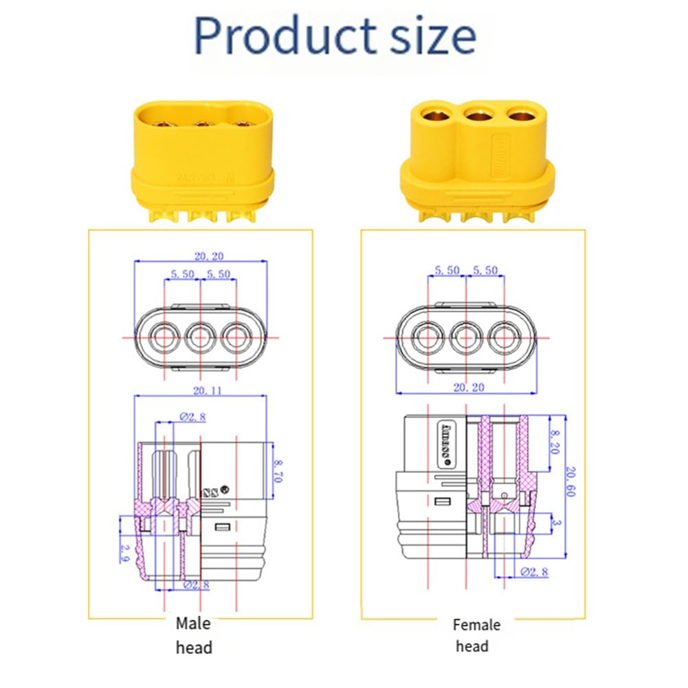 yasoe 10 Pares MR60 MR 60 Conector de Núcleos Macho Hembra Ignífugo con de Latón Chapado en de 3,5 mm para Modelo Lipo ESC RC