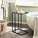 HOOBRO C Shaped End Table, Tempered Glass Snack Side Table with Metal Frame, TV Tray Table for Small Space, Sofa Couch and Bed, Modern Style, Black BK03SF01