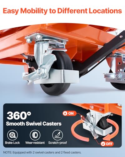 Image of VEVOR Hydraulic Lift Table, 500 lbs Capacity, 47.2 inch Lifting Height, Double Scissor Lift Table Cart with 4 Wheels and Non-Slip Pad, Manual Hydraulic Lifting Cart for Material Handling & Transportation