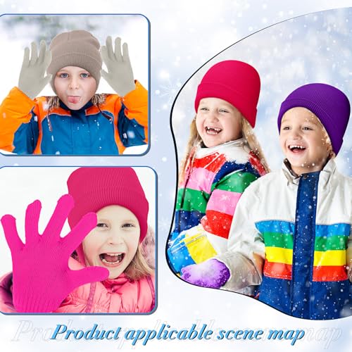 Image of Xtinmee 100 Pcs Kids Winter Beanie and Gloves Bulk Warm Knit Hat Stretchy Full Fingers Gloves Pack Unisex Cold Weather Set
