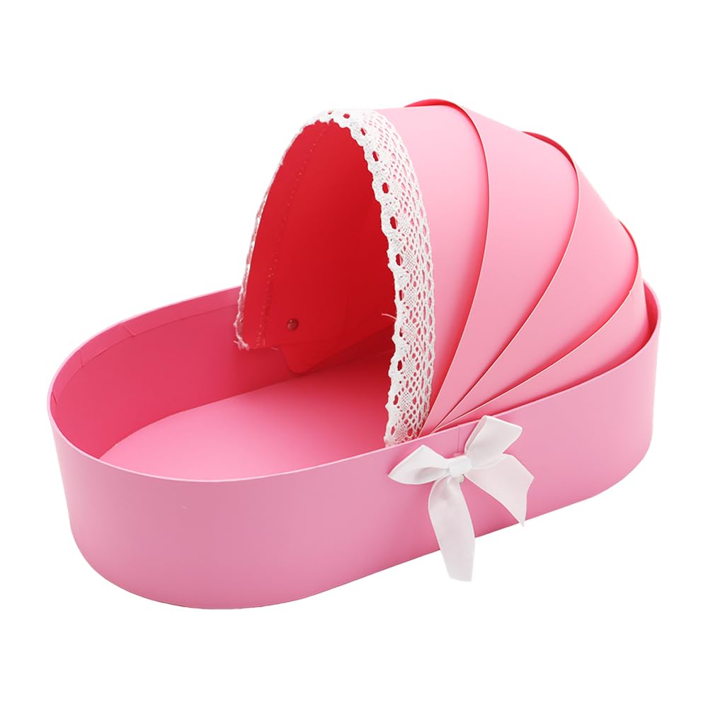 WENPACK Baby Bassinet Shape Basket Box Cardboard Fillable Floral Sweets BABY Shower Christening Gender Reveal (PINK)