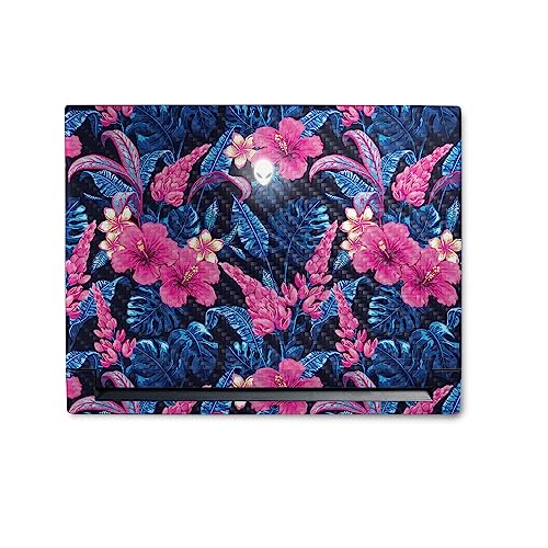 Image of MightySkins Carbon Fiber Skin Compatible with Alienware M18 R1 (2023) Full Wrap Kit - Contrast Hibiscus | Protective, Durable Textured Carbon Fiber Finish | Easy to Apply | Made in The USA