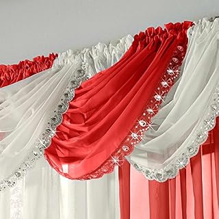 Glitzy Sparkle Jewelled Crystal Sequin Trim Voile Curtain Swag (Silver Grey)