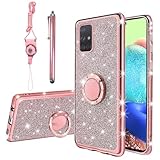 KuDiNi for A71 5G Phone Case, Samsung A71 5G Case for Women Glitter Crystal Soft Clear TPU Luxury Bling Cute Protective Cover with Kickstand Strap for Samsung Galaxy A71 5G (Glitter Rose)