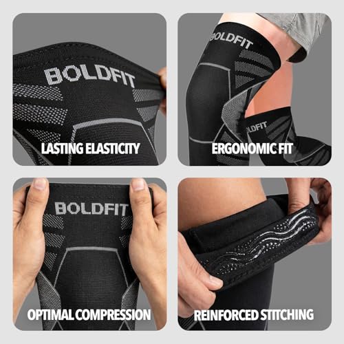 Image of Boldfit Orthopedic Knee Caps for Men & Women | Knee Support for Pain Relief, Gym, Running, Arthritis & Workouts | Anti-Slip Knee Sleeves for Squats, Sports, Badminton - Grey- Small
