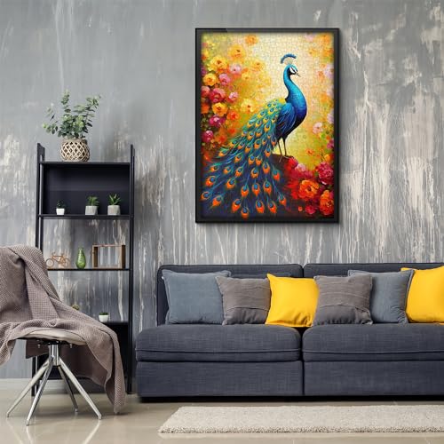 Image of Vintage Peacock Puzzles for Adults 1000 Pieces, Colorful Bird Art Garden Jigsaw Puzzles, Gradient Flower Animal Puzzles as Peacock Decor