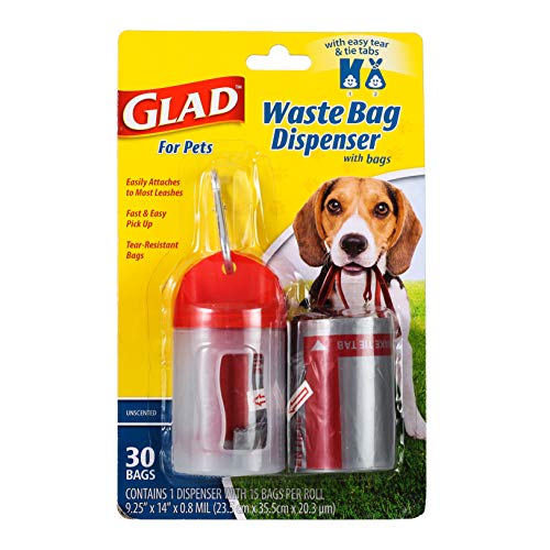 Image of Glad for Pets Extra Large Unscented Dog Waste Bags with Dispenser and Metal Clip - Plastic Disposable Heavy Duty Poop Bags for Dogs, Easy to Use for Dog Walking (Pack of 48, 1440 Count Total)
