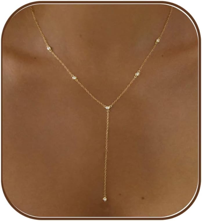 Gold Necklace for Women, Dainty Gold Long Necklaces 14k Gold Plated Prom Lariat Necklace Cute Choker Necklaces for Women Trendy Stuff Fashion Costume Gold Accessories Christmas Jewelry Gifts