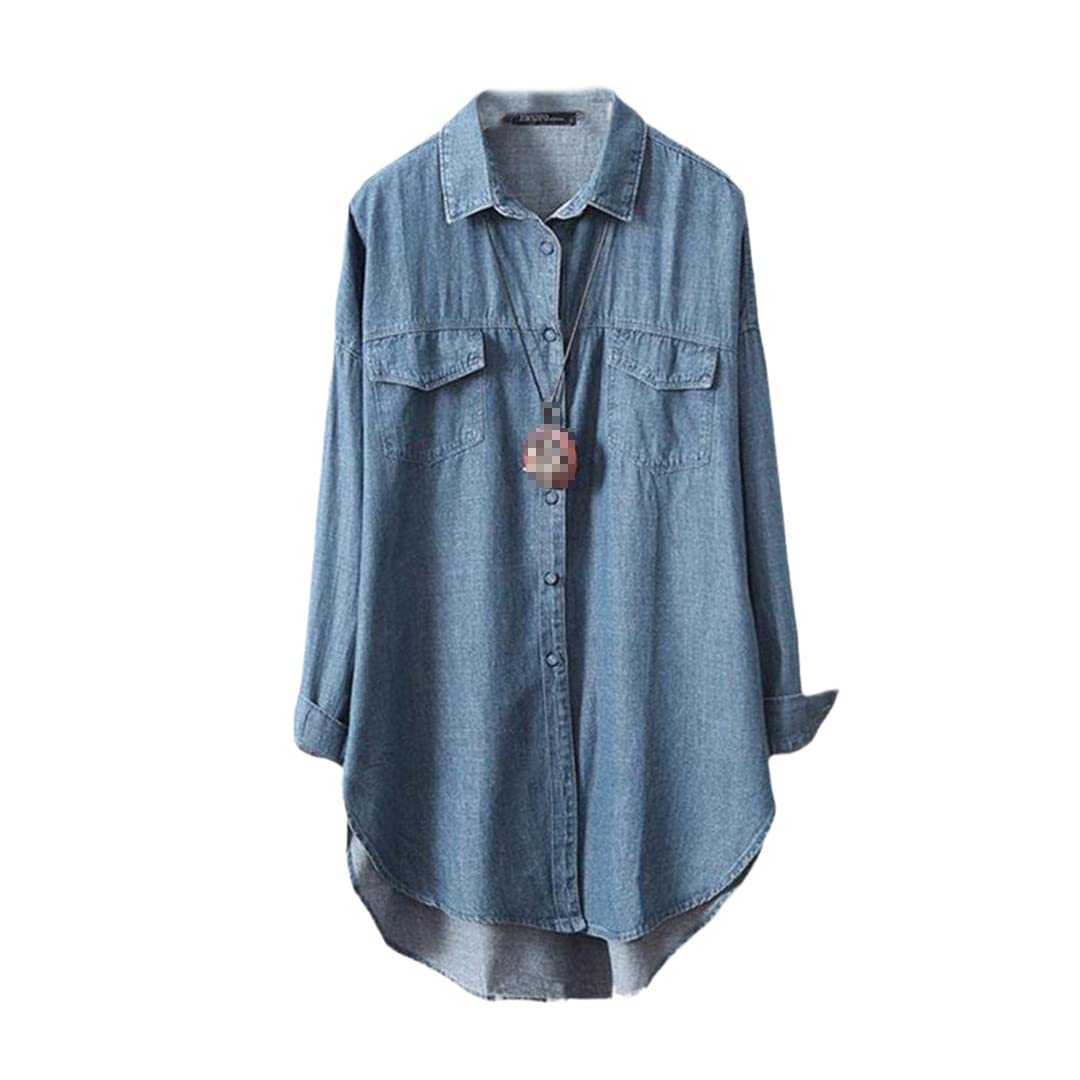 Camicia da donna a maniche lunghe con risvolto estivo tinta unita monopetto tinta unita