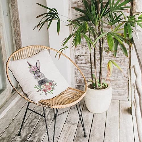 Negi Flowering Shrubs Bunny Farmhouse Pillow Covers 18X18, Rabbit Pillow Case Couch Pillow Covers, Spring Throw Pillow Cover For Sofa Office Bedroom Living Room Decor #TOP4