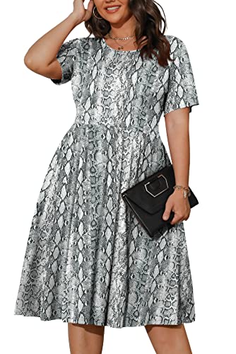 Image of POSESHE Womens Plus Size Summer Dress 2026 Casual Short Sleeve Empire Waist Loose Fit Swing T-Shirt Dress with Pockets