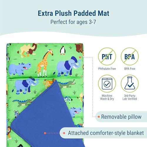 Image of Wildkin Kids Nap Mat with Pillow and Blanket, Preschool Rest Mat