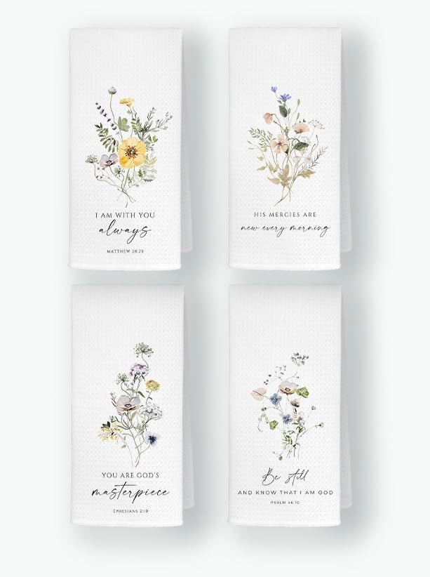 QODUNG Christian Bible Verse Kitchen Towels,16x24 Inch Set of 4,Absorbent Dishcloths Hand Towels Dish Towels for Kitchen Bathroom Dorm,Gifts for Christian Women Faith, Ts459