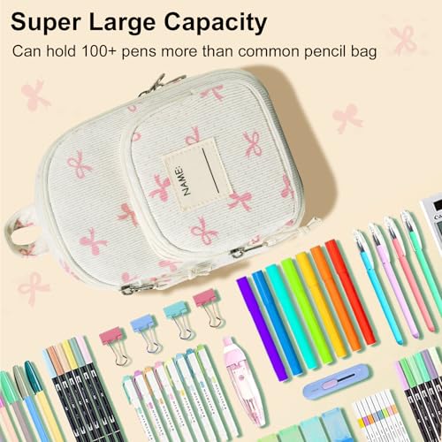 Image of LEDAOU Pencil Case Cute Zipper Pencil Pouch Large Capacity Pencil Bag Organizer School Supplies for Girls Boys Kids (Pink Bow)