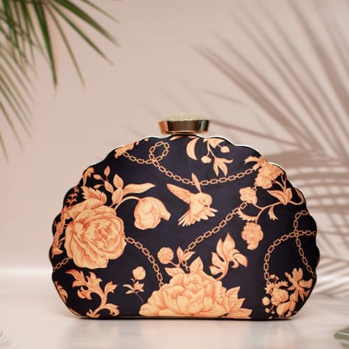 Printed Quirky Metal Clutch Bag | Clutch Purse For Women | Clutch Purse For Women Wedding | Clutch Purse, Golden Elegance Nightingale, Medium