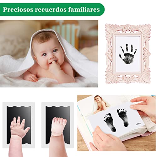 Miniatura 6 de Nabance Huellas Bebe Recien Nacido, 8pcs Tinta Huella Bebe, El Kit Contiene 2 Plantillas Grandes Y 2 Marcos De Fotos, 4 Tarjetas De Impresión, Pintura Para Huellas Bebe Pie Y Manos, Recuerdo