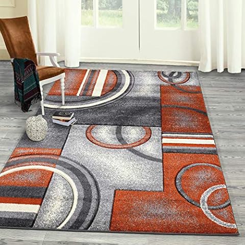 Modern Orange and Grey Handcarved Runner Rug Cover