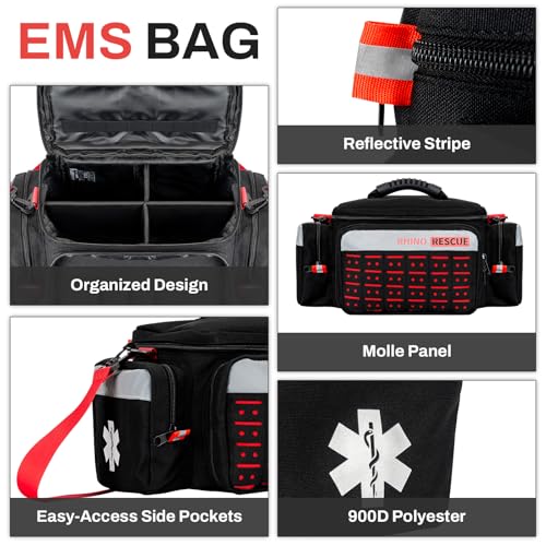 Image of RHINO RESCUE First Responder First Aid Kit Fully-Stocked EMT Bag(Black,20L)