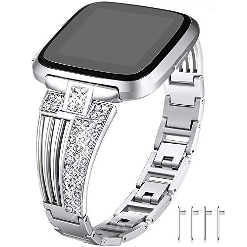 Armband für Fitbit Versa/Fitbit Versa Lite,Uhrenarmband Ersatzband Fitbit Versa Band Frauen Metall Armband Fitbit Versa Glitzer Strass Damen