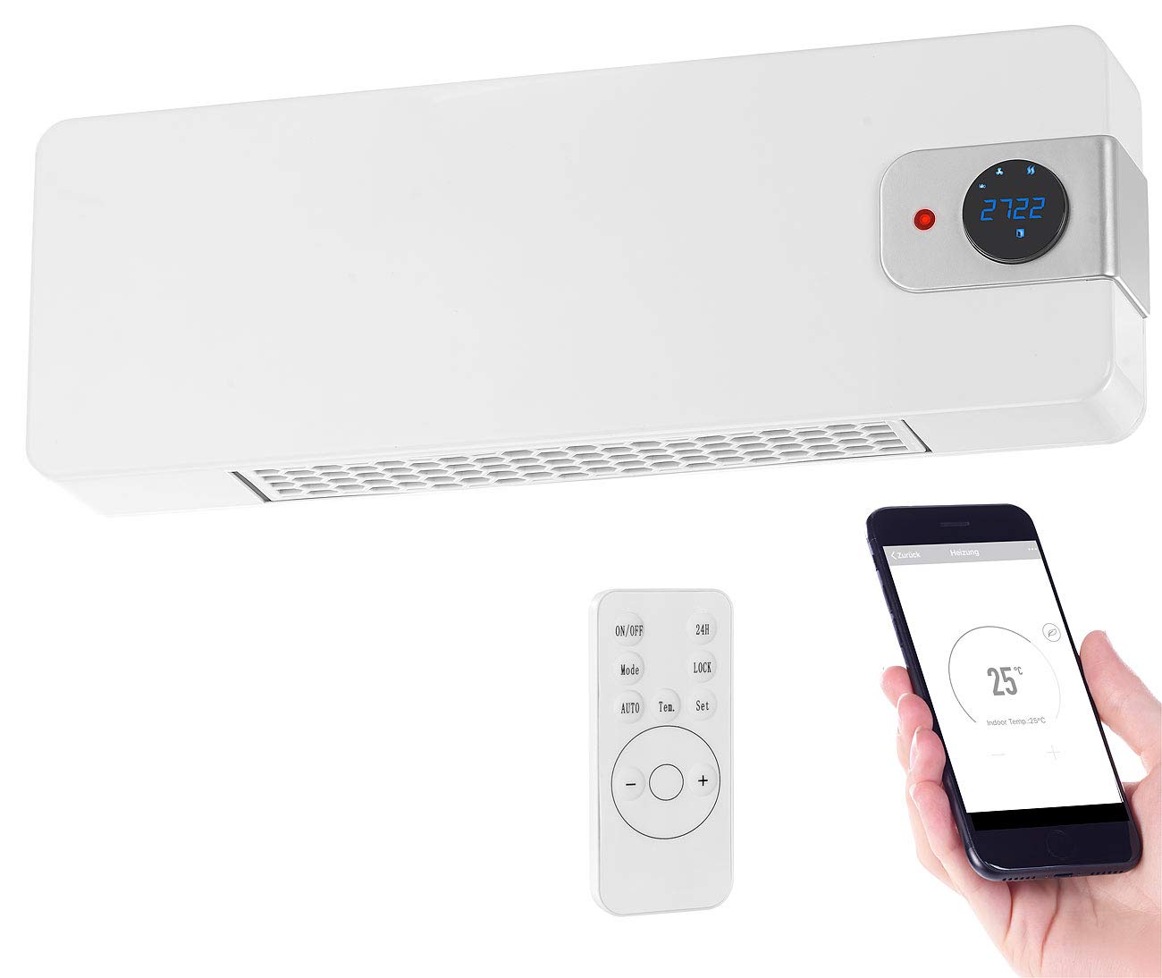 Sichler Haushaltsgeräte Heizung WLAN: WLAN-Keramik-Wandheizlüfter, LED-Display, 2.000 W, Versandrückläufer (Heizlüfter Apps, Heizlüfter Smart, Tablet Halterung)