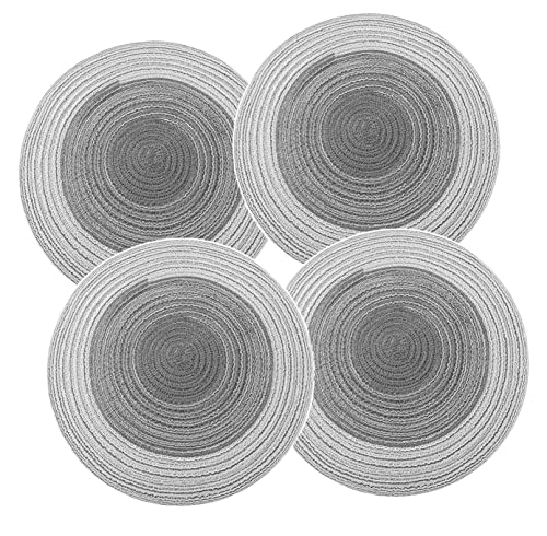 Image of Jute Placemats Set of 4 Heat Resistant Round Place Mats Natural Jute Woven Braided Table Mats Thick Farmhouse Placemats Trivet Round Braided Placemats for Dining Table(Grey, Set of 4)
