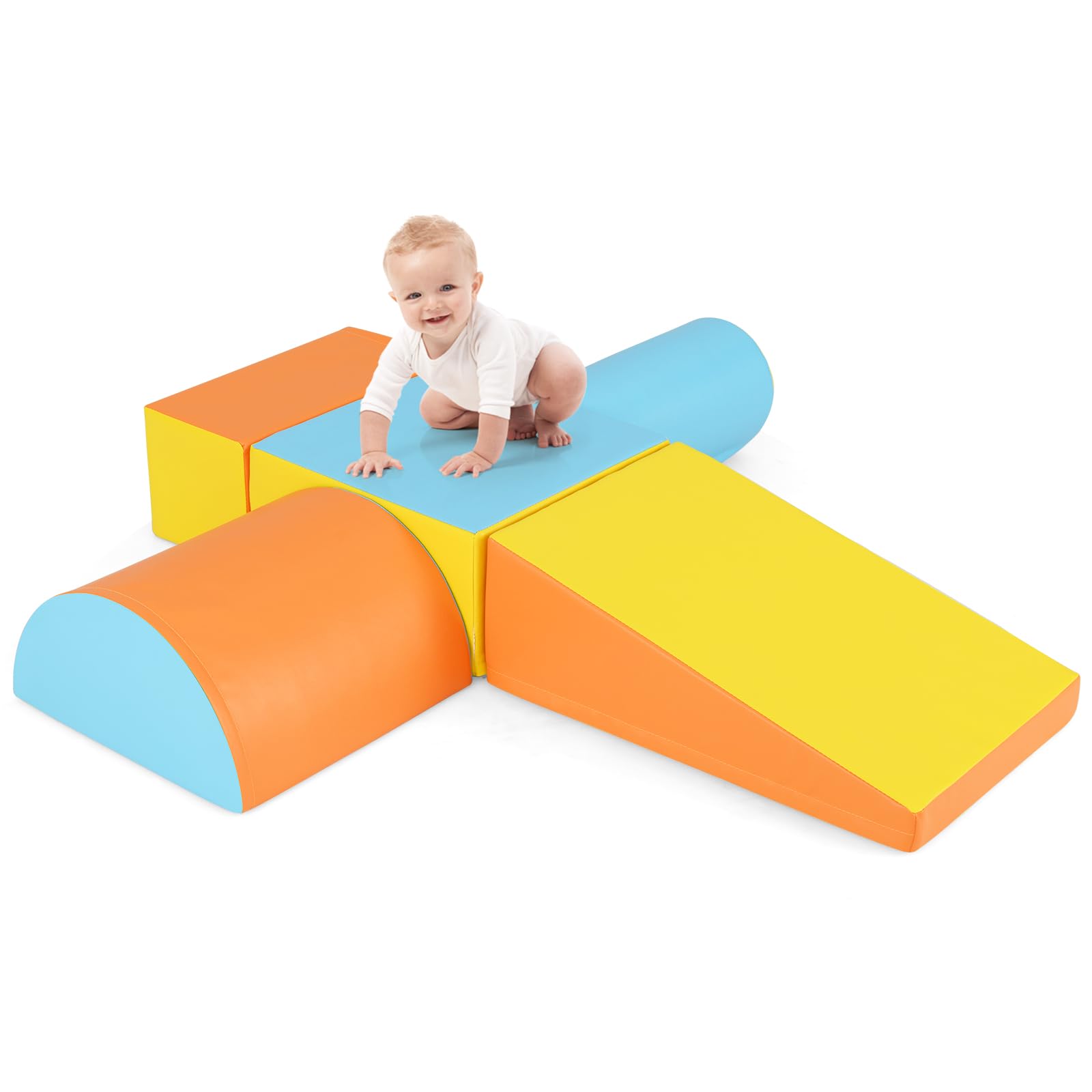 COSTWAY 5 Pieces Baby Climb and Crawl Foam Play Set, Colorful Children's Educational Software Activity Toys, Soft Climbing Blocks for Toddlers, Preschoolers (Orange+Yellow+Blue) — image 1