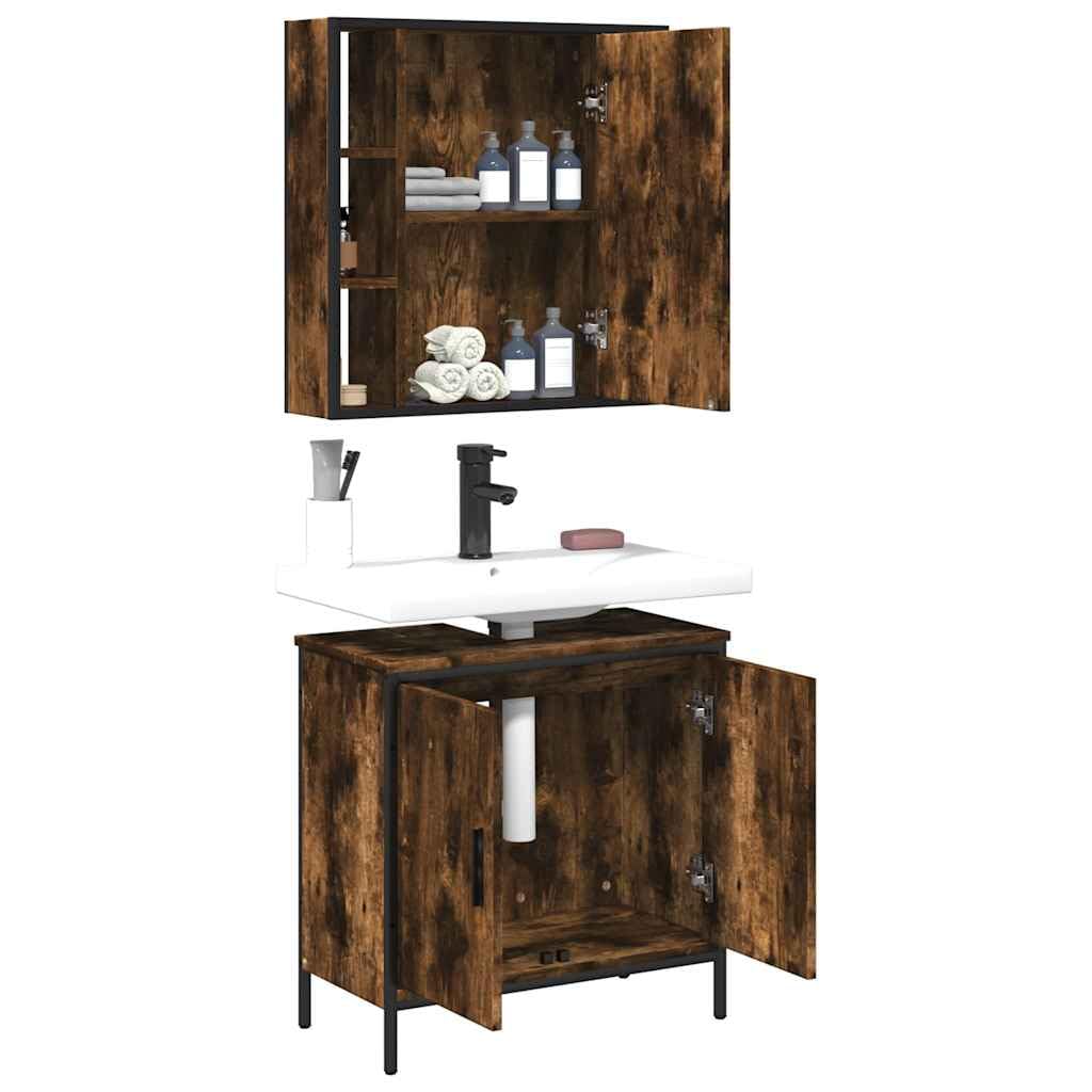 Juego de Muebles de Baño Madera Trabajada Roble Ahumado