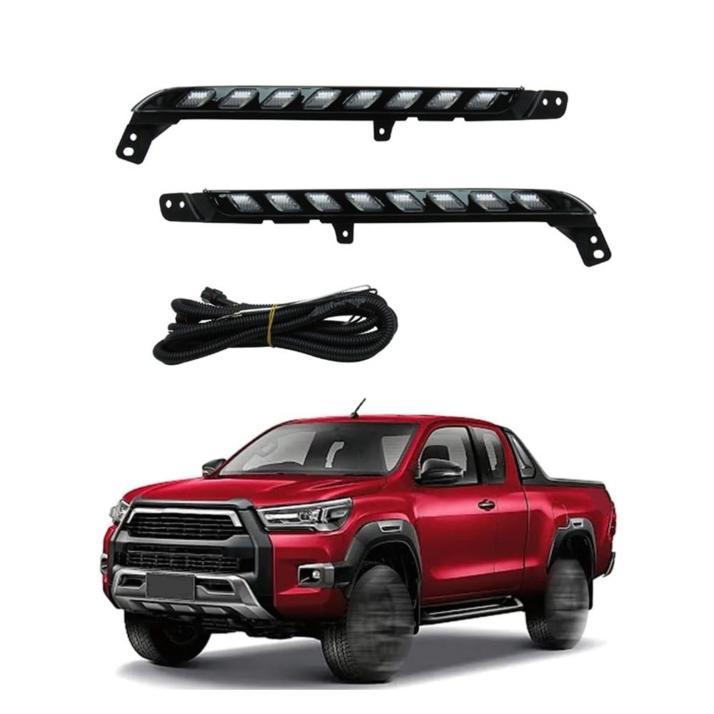 Luces de circulación diurna Riloer, luz LED ámbar + luz blanca, luz de advertencia para automóvil, indicadores de luz de emergencia de 12 V compatibles con Toyota Hilux Revo Rocco 2020-2021