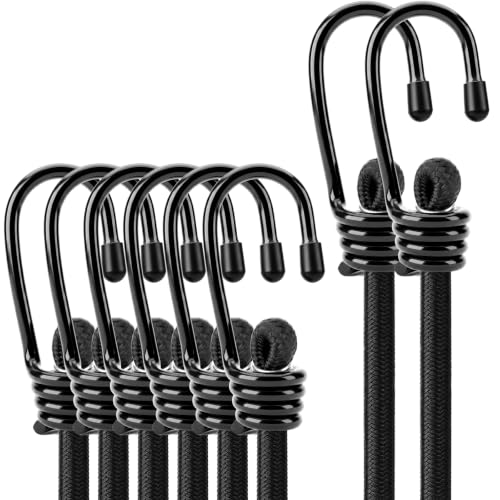 Image of 8-Piece 24 & 48 Inch Bungee Cords with Hooks, Heavy Duty Outdoor Elastic Bungee Straps, Industrial Grade Bungee Cord for Securing Tarps, Luggage, Tents, Bikes or Garden Tidying