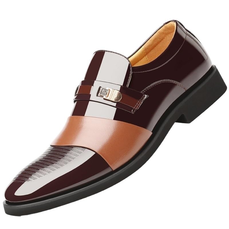 Men Formal Oxford Shoes Leather Prom Slip On Round Toe Business Tuxedo Wedding Anti-Slip Non Slip Rubber Sole Block Heel Low Top Formal