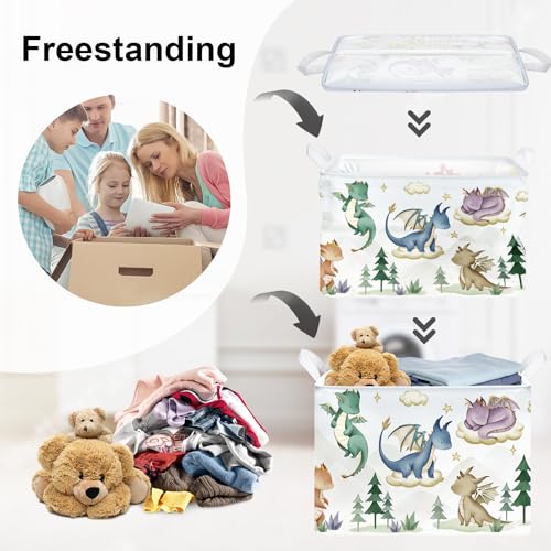 Image of Dinosaur Laundry Hamper Large Storage Basket Cartoon Dino Collapsible Parents Organizer Kids Toy Clothes Bins for Bedroom, Bathroom, Tree, 36L