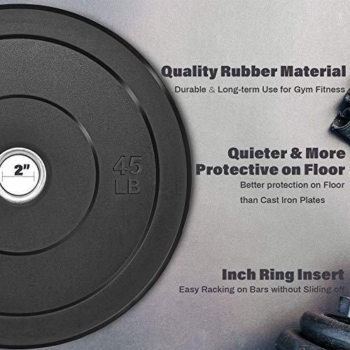 Bumper Plates 2-Inch Olympic Weight Plate for Strength Training Weightlifting Crossfit, LB Bumper Plates Weights Set (2x45lbs)