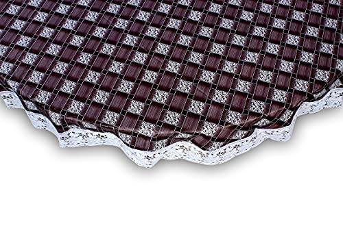 Image of The Furnishing Tree Round Shaped 8 Seater Table Cover WxL 90x90 inches with White Border lace