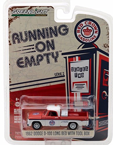 New 1:64 Greenlight Running ON Empty Series 2 Collection - RED White 1963 Dodge D-100 Long Bed with Tool Box Diecast Model Car by Greenlight