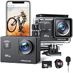 WOLFANG Action Camera GA100 with 64GB microSDXC Memory Card 4K 30FPS 20MP Underwater Camera Waterproof 40M, WiFi Vediocamera with Dual Mic, 170° Wide Angle, EIS Anti-Shake, Various Accessories