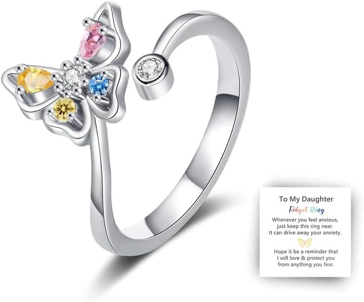 Anxiety Spinner Ring for Women - Adjustable Daughter Ring - Valentines Day Gift - Stress Rief Jewelry for Women - Calming Fidget Ring for Anxiety